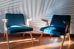 Vente avec paiement en ligne: Fauteuil Bunny vintage velours vert pétrole