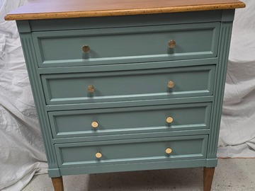 Vente avec paiement en ligne: Commode bleu rivage, plateau bois verni