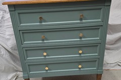 Vente avec paiement en ligne: Commode bleu rivage, plateau bois verni