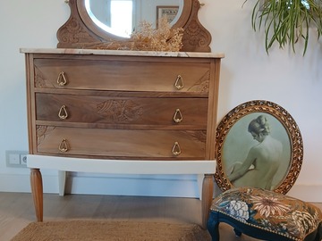 Vente avec paiement en ligne: Commode Art Déco 1930 noyer travertin miroir