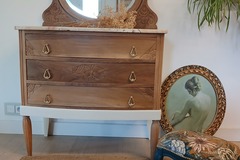 Vente avec paiement en ligne: Commode Art Déco 1930 noyer travertin miroir