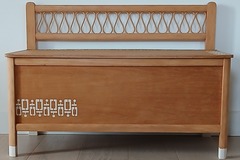 Vente avec paiement en ligne: Coffre vintage années 60 chêne clair rénové