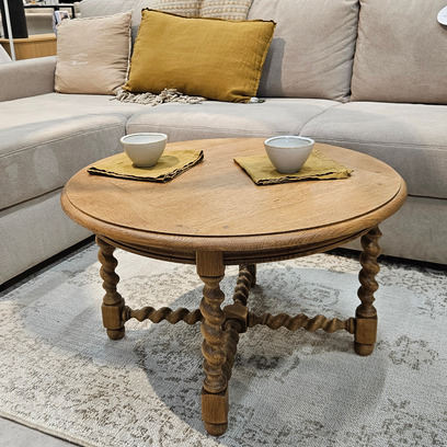 Vente avec paiement en ligne: Table basse en chêne, pieds torsadés restaurée "Dinah"