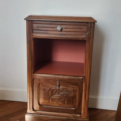 Vente avec paiement en ligne: Chevet Art Déco vintage bois et marbre