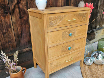 Vente avec paiement en ligne: Commode Art Déco vintage chêne clair restaurée "Maysilee"