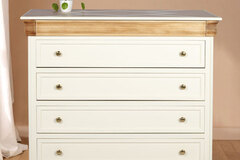 Vente avec paiement en ligne: Commode ancienne Louis-Philippe 5 tiroirs crème