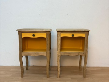 Vente avec paiement en ligne: Paire de chevets vintage chêne jaune laiton