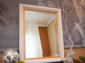 Vente avec paiement en ligne: Miroir mural ancien rose poudré doré patiné "Esterni"