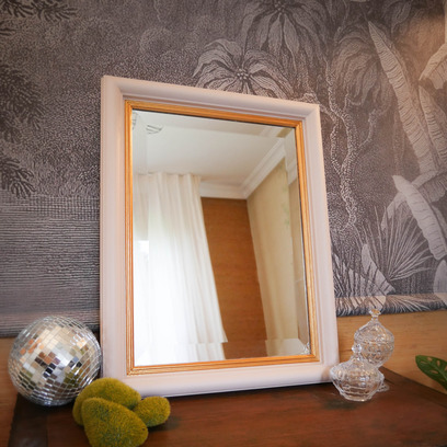 Vente avec paiement en ligne: Miroir mural ancien rose poudré doré patiné "Esterni"