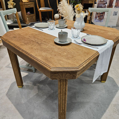 Vente avec paiement en ligne: Table Art Déco bois restaurée pieds dorés "Scarlett"