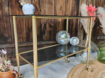 Vente avec paiement en ligne: Desserte Roulante Mid-Century Laiton Verre Fumé "Missandei"