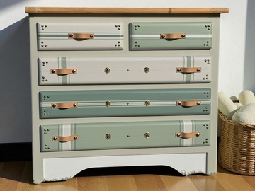 Vente avec paiement en ligne: Commode pin massif vintage style valise