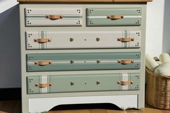 Vente avec paiement en ligne: Commode pin massif vintage style valise