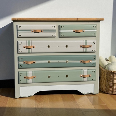 Vente avec paiement en ligne: Commode pin massif vintage style valise