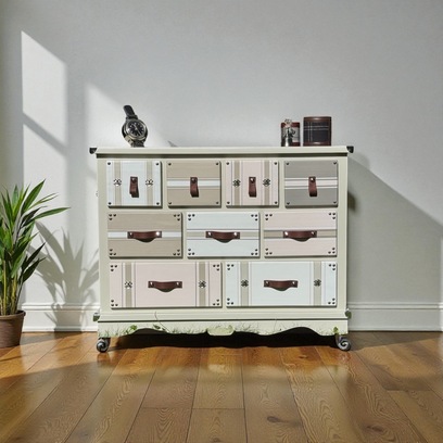 Vente avec paiement en ligne: Commode valise vintage en pin massif