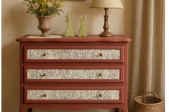 Vente avec paiement en ligne: Commode terracotta 3 tiroirs rénovée vintage