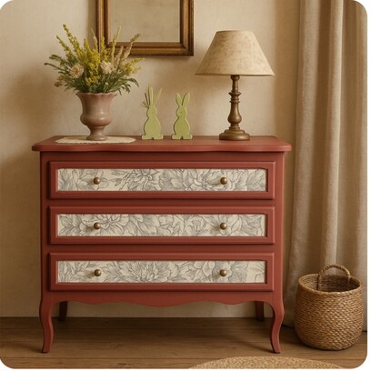 Vente avec paiement en ligne: Commode terracotta 3 tiroirs rénovée vintage