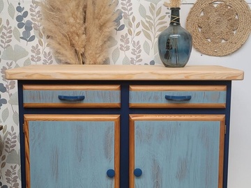 Vente avec paiement en ligne: Buffet Mado vintage bleu nuit frêne massif