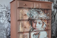 Vente avec paiement en ligne: Commode Chiffonnier terracotta 5 tiroirs "Pensive Girl"