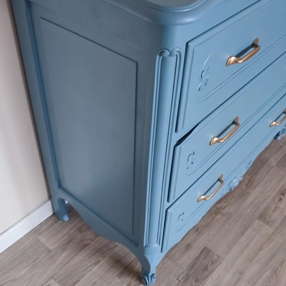 Vente avec paiement en ligne: Commode Vintage en Bois Bleu Océan Rénovée