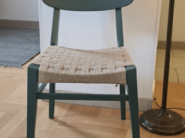 Vente avec paiement en ligne: Chaise scandinave vintage jute vert fougère