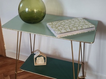 Vente avec paiement en ligne: Table roulante desserte vintage vert doré