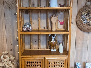 Vente avec paiement en ligne: Bibliothèque vintage rotin cannage arche années 70