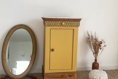 Vente avec paiement en ligne: Confiturier vintage jaune, marbre blanc, bois massif