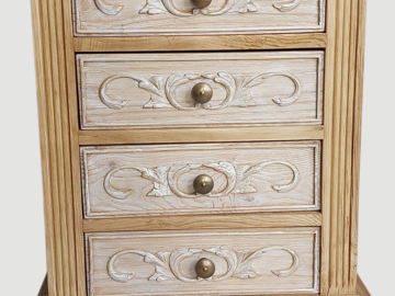 Vente avec paiement en ligne: Table de chevet romantique chêne blanchi sculpté