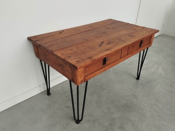 Vente avec paiement en ligne: Table basse industrielle acajou massif, pieds épingles "Paulette"