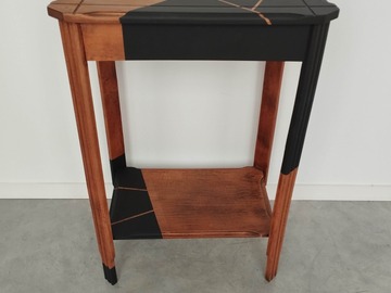 Vente avec paiement en ligne: Console vintage noire graphique chêne doré