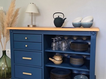 Vente avec paiement en ligne: Buffet bas bleu rénové bois