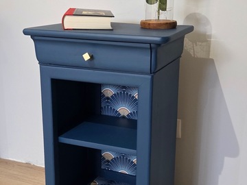 Vente avec paiement en ligne: Table de Chevet Rénovée Bleu Art Déco