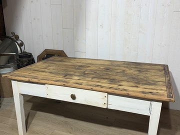 Vente avec paiement en ligne: Table basse bois vieilli plateau brut restaurée