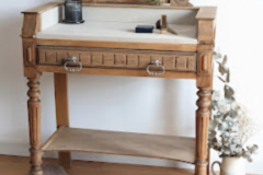 Vente avec paiement en ligne: Coiffeuse vintage rénovée bois miroir pivotant tiroir