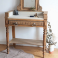 Vente avec paiement en ligne: Coiffeuse vintage rénovée bois miroir pivotant tiroir