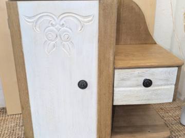 Vente avec paiement en ligne: Table de chevet vintage bois marbre blanc