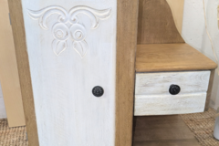 Vente avec paiement en ligne: Table de chevet vintage bois marbre blanc