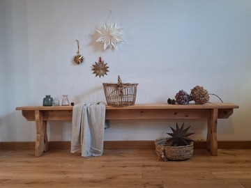 Vente avec paiement en ligne: Banc de ferme ancien pin noueux rénové