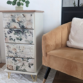 Vente avec paiement en ligne: Chiffonnier fleuri vintage 4 tiroirs blanc crème