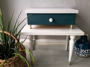 Vente avec paiement en ligne: Chevet Vintage Années 50 Bleu Pétrole Upcyclé