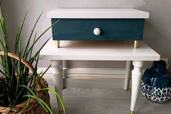 Vente avec paiement en ligne: Chevet Vintage Années 50 Bleu Pétrole Upcyclé