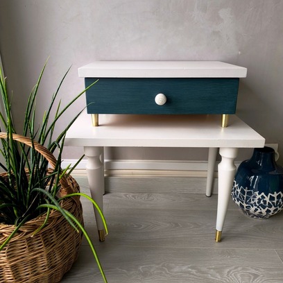 Vente avec paiement en ligne: Chevet Vintage Années 50 Bleu Pétrole Upcyclé