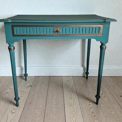 Vente avec paiement en ligne: Bureau Louis XVI ancien noyer bleu sarcelle