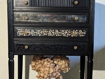 Vente avec paiement en ligne: Table Chiffonnière Louis XVI Noire 4 Tiroirs