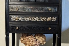 Vente avec paiement en ligne: Table Chiffonnière Louis XVI Noire 4 Tiroirs