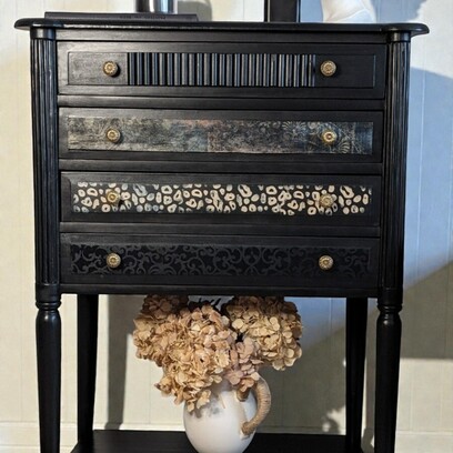Vente avec paiement en ligne: Table Chiffonnière Louis XVI Noire 4 Tiroirs