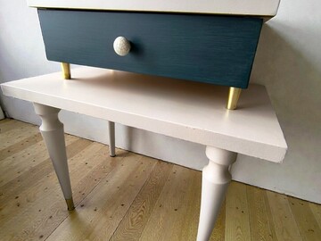 Vente avec paiement en ligne: Chevet Vintage Années 50 Bleu Pétrole Upcyclé