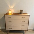 Vente avec paiement en ligne: Commode scandinave vintage bois blanc, 4 tiroirs
