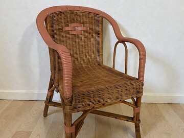 Vente avec paiement en ligne: Fauteuil enfant osier orange vintage années 60